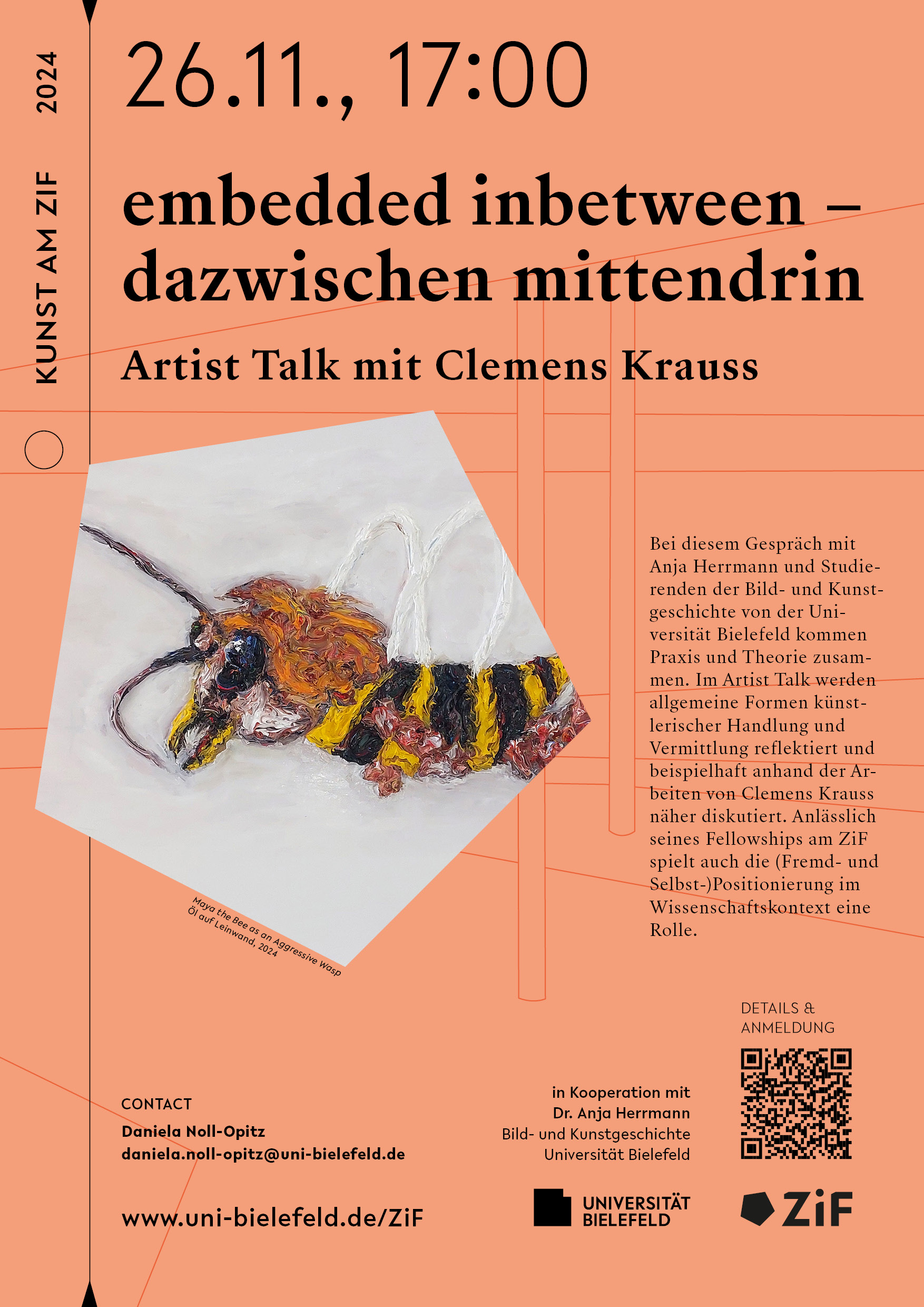 Plakat zur Ausstellung mit Text und der Biene Maya als Wespe