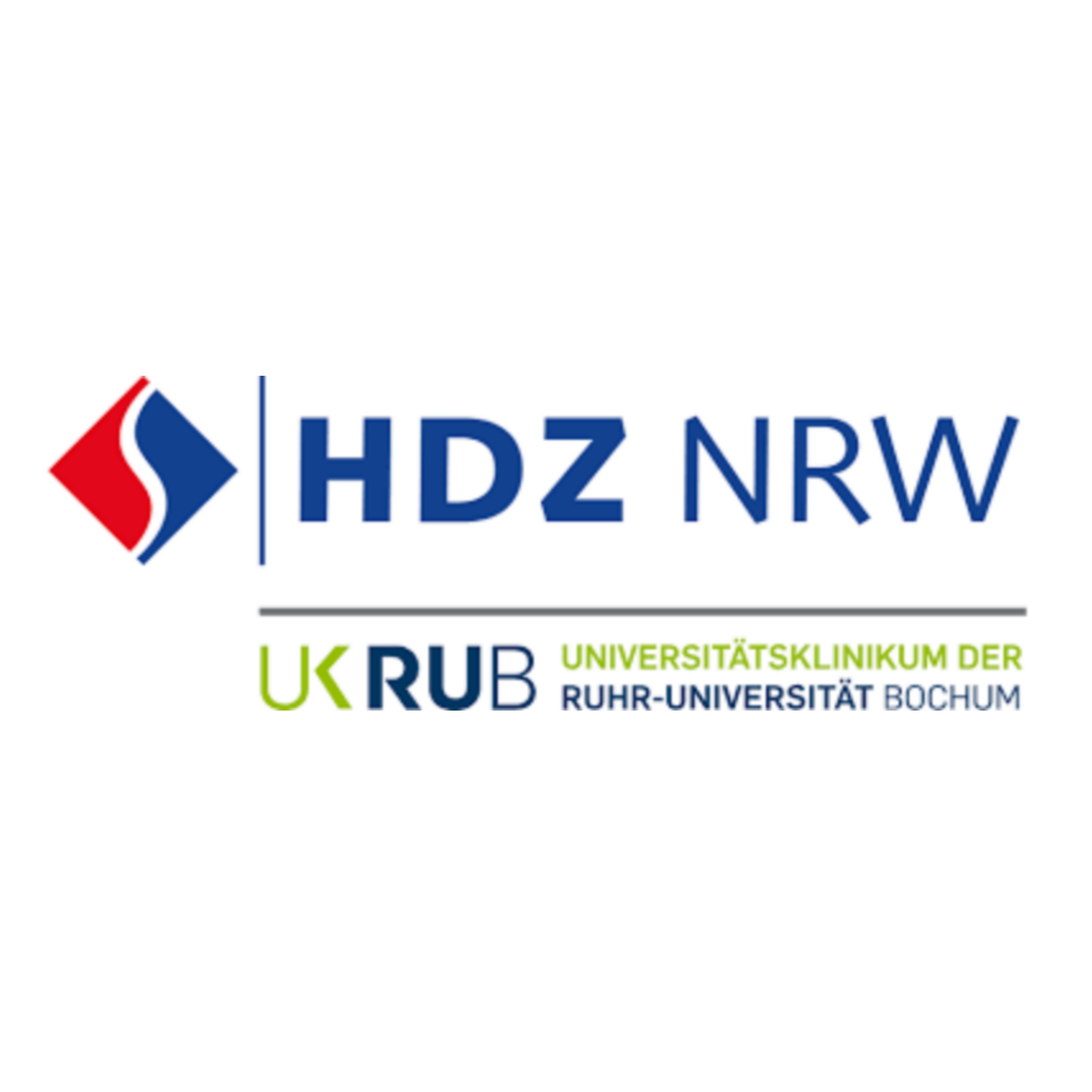 Zu sehen ins das Logo des Herz- und Diabeteszentrums NRW. Es handelt sich um eine Wort-Bildmarke in den Farben rot und blau.