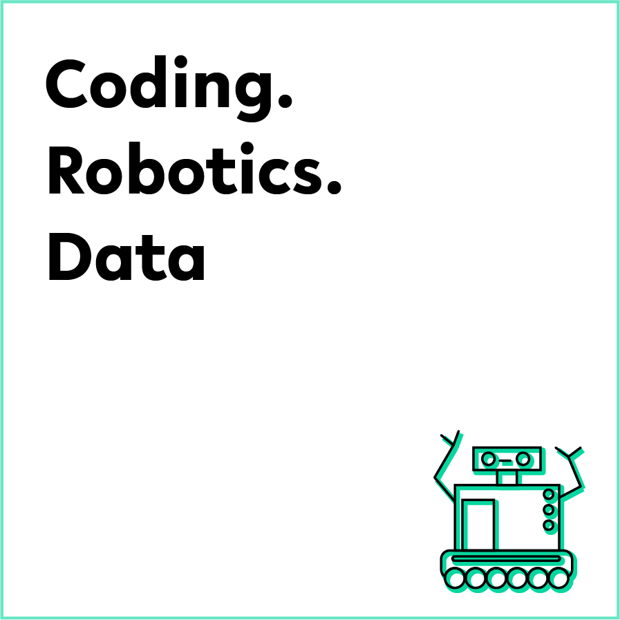 Icon fr Coding Robotics Data mit kleinem Roboter